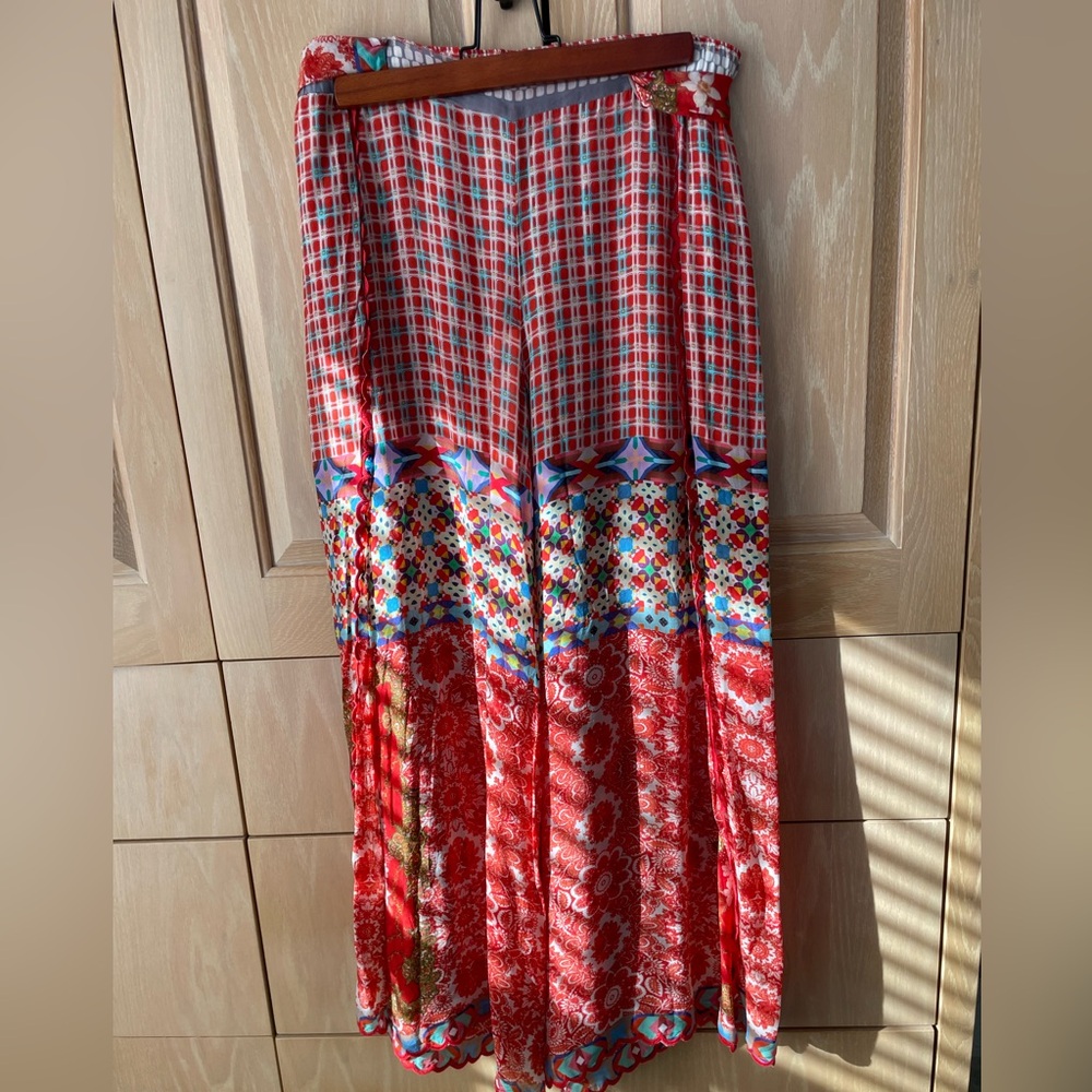 NWT Johnny Was Red Orange Multicolor Split Wide Leg Pants - Picture 7 of 7